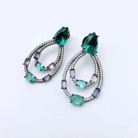GLASS Stone Hoops Earrings | Party Earrings - Picture 1 of 3